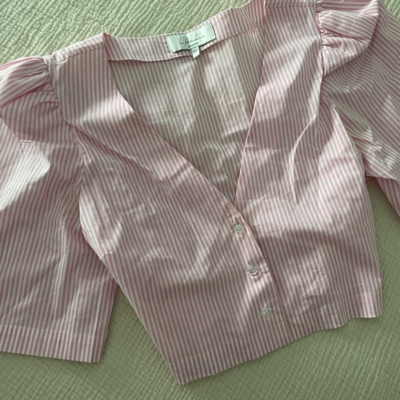 Lacademie pink and white striped cropped button down top - Picture 3 of 4